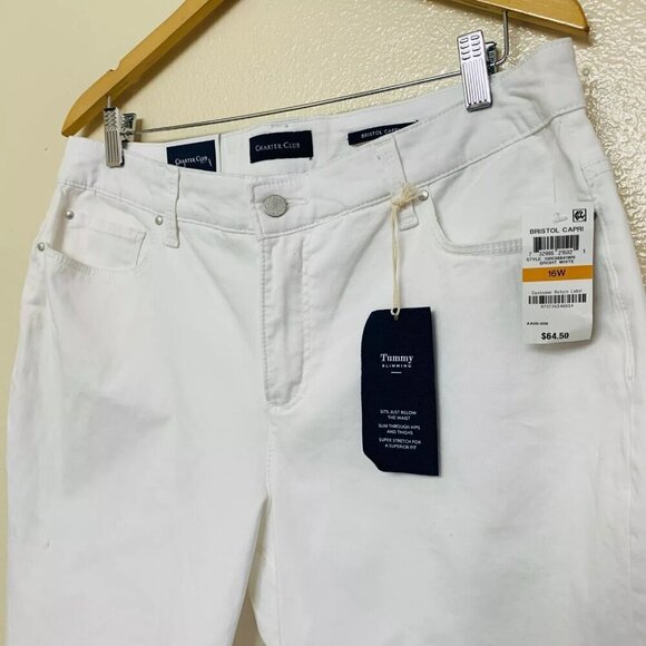 Charter Club Plus Bristol Natural Waist Slimming Fit Cropped Jeans 16W White - Picture 3 of 10
